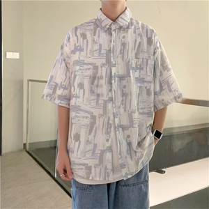 衬衫男夏季薄款日系潮流ins痞帅衬衣小众宽松冰丝短袖 W1001-P28图片