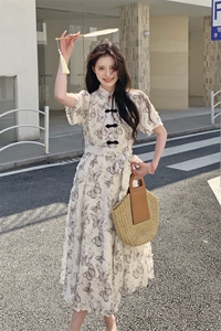 新中式改良旗袍超好看连衣裙女2025夏季新款显瘦时尚盘扣国风长裙图片
