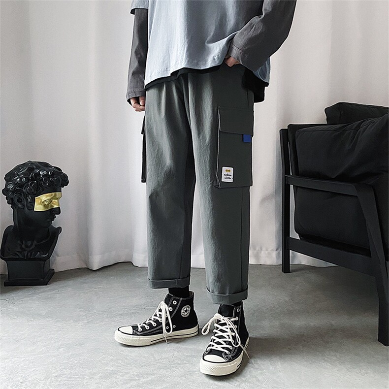 加绒2021港风九分裤男潮流宽松运动休闲工装裤5106-P30加绒批35,男装休闲裤,星座718-1