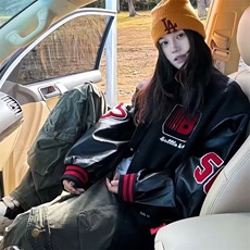 美式复古刺绣飞行夹克外套男女春秋款潮牌欧美高街重磅宽松棒球服，女装短外套，星座506A