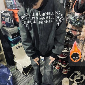 美式高街立领夹克外套男女秋冬季节潮牌字母印花棉服棒球服图片