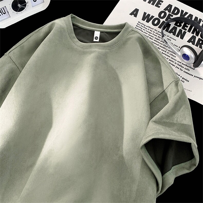 抖音得物直播高品质二开240克美式高街麂皮绒光版纯色短袖t恤12.5，男装T恤，电商A486-1