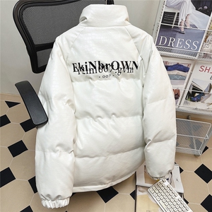 中性风平铺鳄鱼纹棉衣男手塞棉夹克PU皮棉服外套男8507P120控158图片