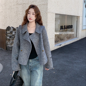 现货主推新款双面羊毛呢流苏双排扣女士精品羊毛外套图片