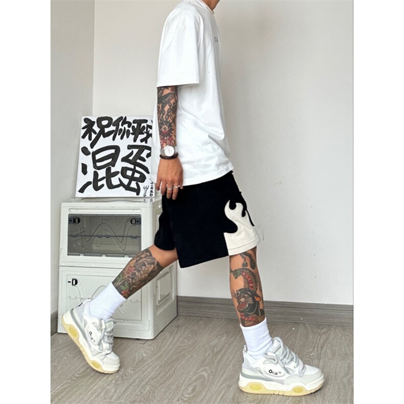 【有货】火焰短裤男美式高街hiphop裤子宽松五分裤GK16LL-特P30,男装牛仔裤,星座1007（原301D）