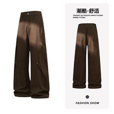B221美式ins高街斜切宽松直筒洗褪工装牛仔裤LK25610-特P48控88，男装牛仔裤，电商B221