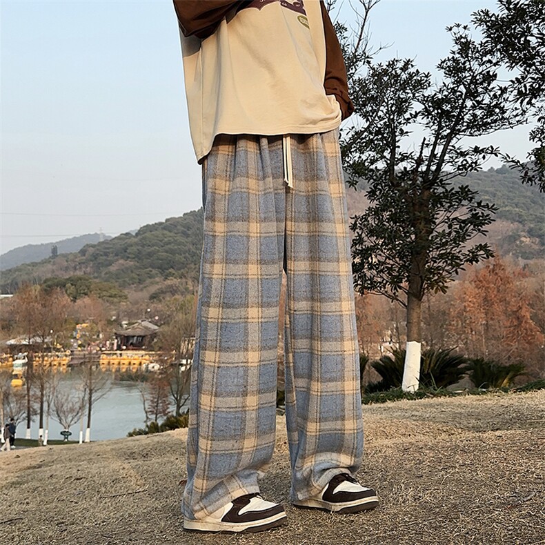 格子裤男长裤潮微弹宽松型日系休闲裤青春潮流,男装休闲裤,星座716-3