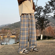 格子裤男长裤潮微弹宽松型日系休闲裤青春潮流，男装休闲裤，星座716-3