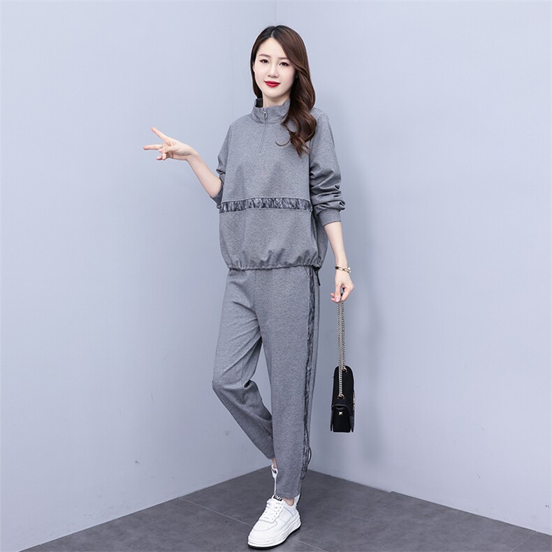 现货2023年秋季新款高级感时尚简约运动套装两件套,女装套装/套裙,深水步
