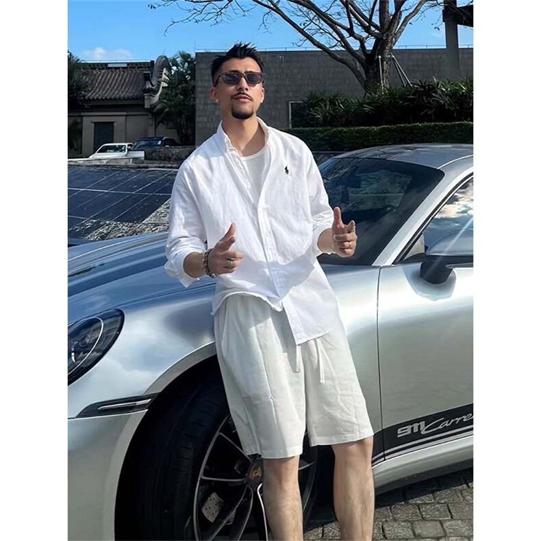 夏季冰丝亚麻感薄款长袖衬衫男战马刺绣宽松防晒衬衣外套C039-P35，男装防晒衣，星座1004-3