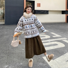 费尔岛风复古提花外套女2025冬新款加厚保暖羊羔绒皮毛一体短外套，女装棉衣/棉服，2C275