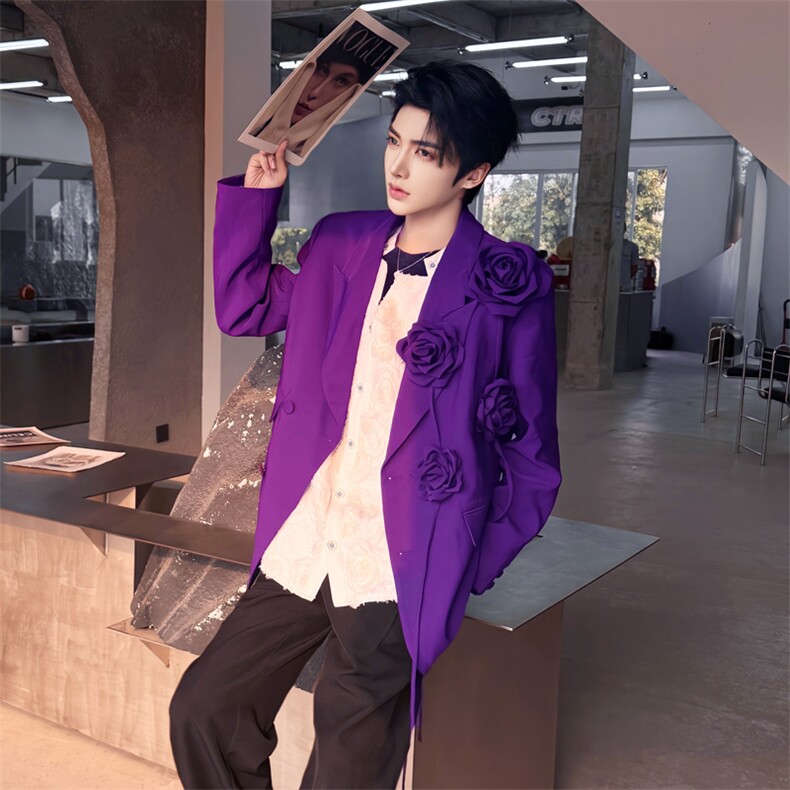 （图）紫色立体花朵重工西装外套小众垫肩西服2818-P140,男装西服,星座910-5