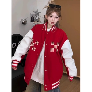 珍珠棒球服外套男女秋季美式运动情侣上衣夹克EJK10图片