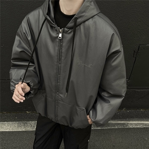 冬装24新款连帽宽松PU皮棉衣大码男装刺绣棉服棉袄外套S371-P138图片