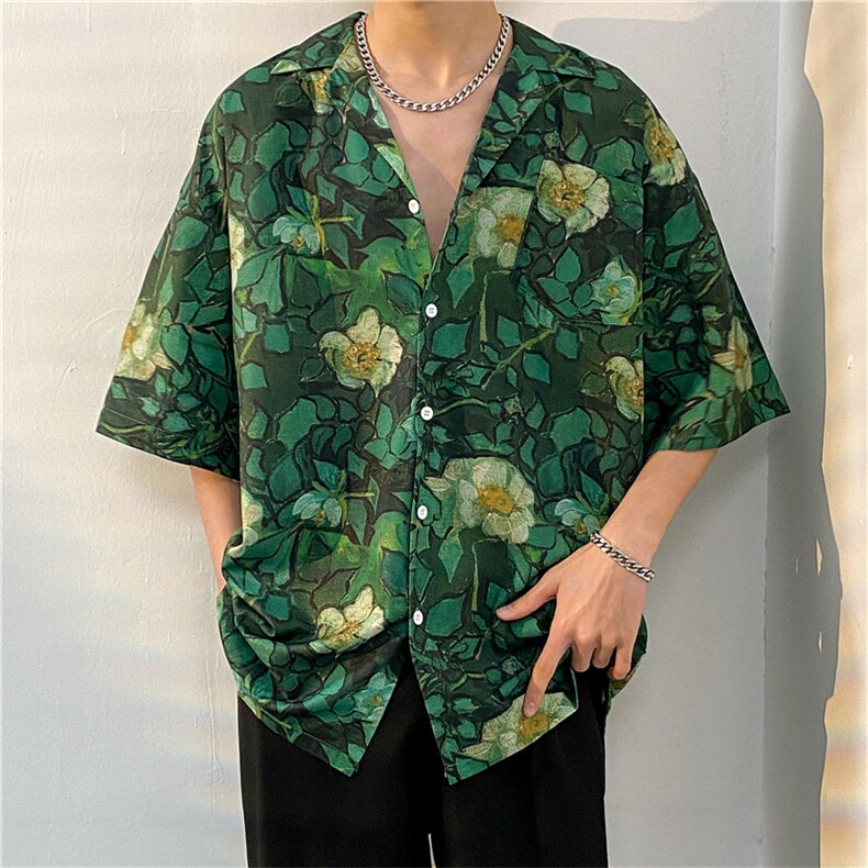 夏季五分袖潮牌宽松垂感面料男式痞帅衬衫男百搭防晒服外套夹克,男装衬衫,星座301D-5(原星座1415）