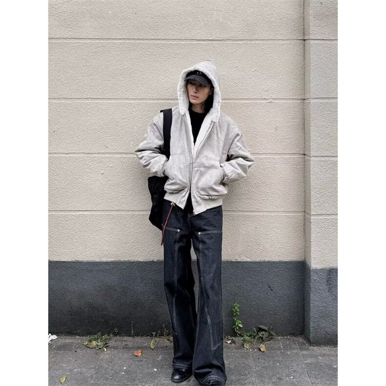 现货美式水貂毛大理石座山雕连帽棉服夹克男女宽松外套LJ955-P135,男装夹克,星座1008