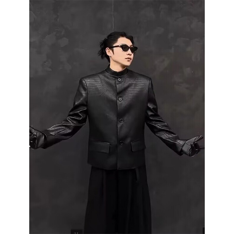 春季新中式男士鳄鱼纹pu皮立领皮夹克西装XZ0089-P125(网图参考,男装夹克,电商B267
