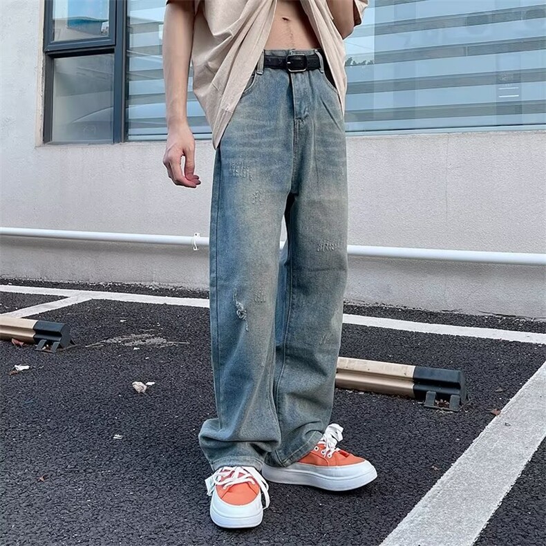 磨毛破洞牛仔裤男美式复古ins潮牌宽松直筒Z8824P40,男装牛仔裤,星座1116-2