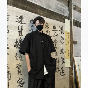 CS08-P50 新中式风男士情侣衬衫短袖衬衣上衣图片
