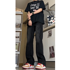 做旧复古牛仔裤男秋季潮牌美式直筒宽松拖地阔腿裤子，男装牛仔裤，星座716-3