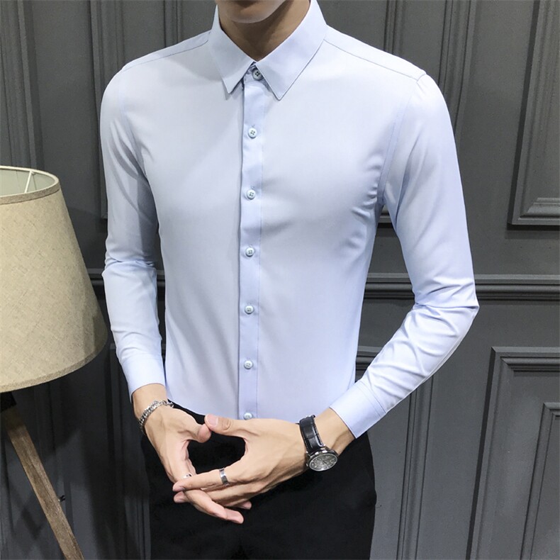 白色纯色衬衫男翻领修身衬衣C601-P30,男装衬衫,星座1012