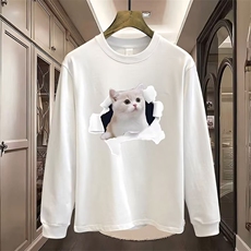秋冬新款个性时尚猫咪印花圆领长袖上衣潮牌男女卫衣外套，女装短外套，星座1210-1