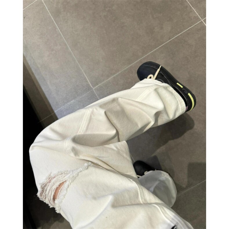 【网图】白色破洞牛仔裤男夏季薄款美式高街直筒弯刀裤WWNZ03-P48,男装牛仔裤,星座1007（原301D）