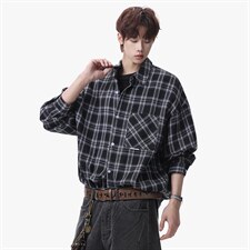 衬衫男秋季新款港风宽松大码磨毛长袖衬衣CS37-P38，男装衬衫，星座214-3