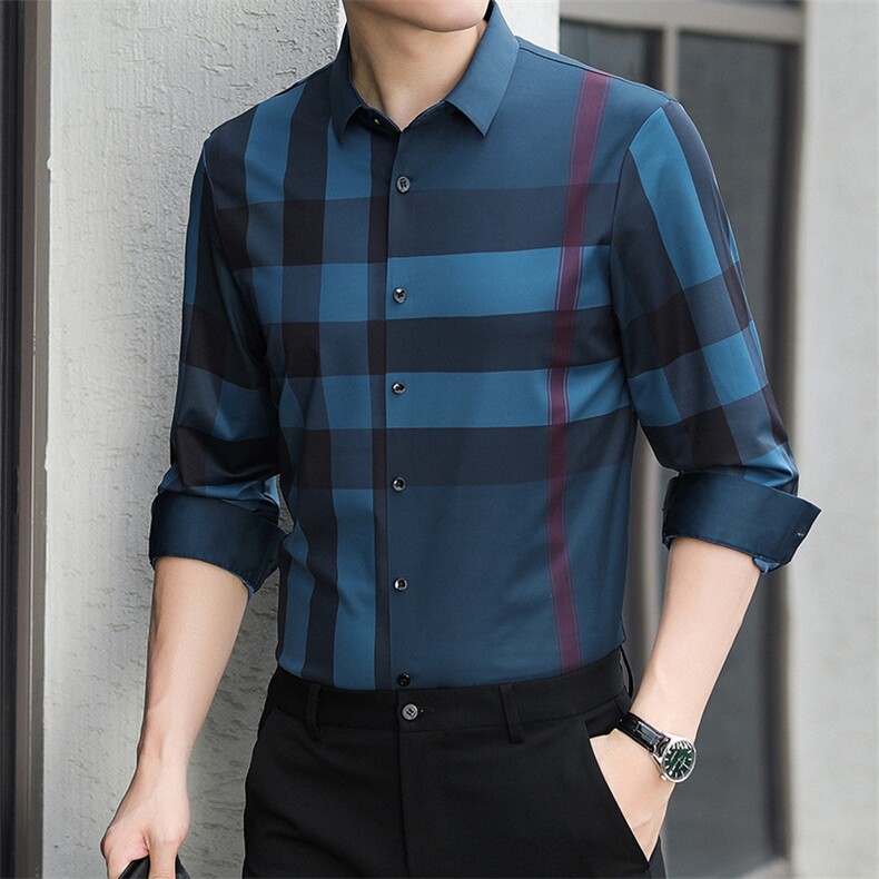 衬衫男士长袖2023春秋季新款中年商务休闲爸爸装高端宽松衬衣薄图片