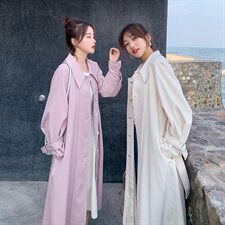 2024春装新款中长款英伦风简约风衣修身系带外套女连衣裙，女装风衣，红依娜