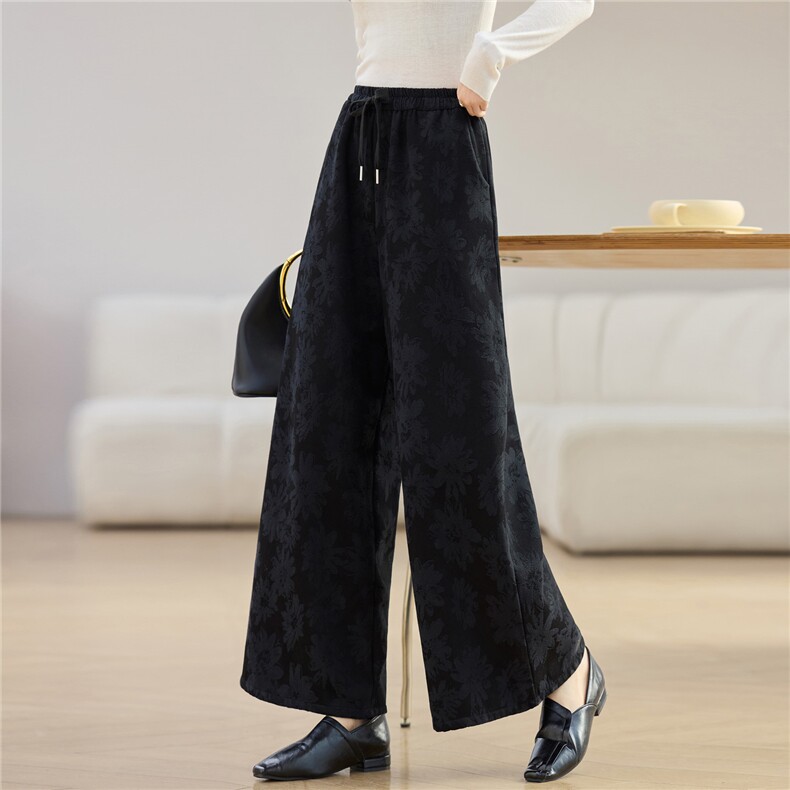 长期有货提花加绒加厚休闲阔腿裤休闲直筒哈伦裤裙裤女宽松显瘦潮，女装休闲裤，璐依舞