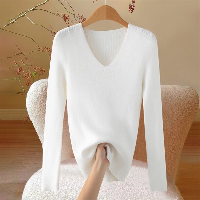 一线成衣V领毛衣女2025新款秋冬紧身内搭配大衣长袖针织打底衫，女装针织衫/毛衣，众美斯特