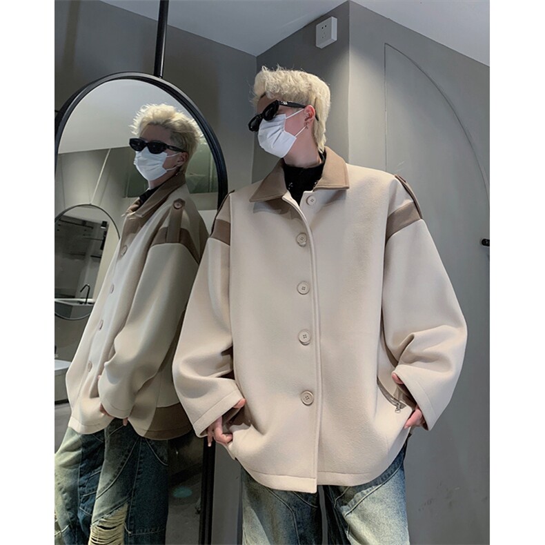 男装撞色呢料呢子大衣24冬季休闲呢子夹克外套XZ514-2-F21-P118,男装夹克,星座514-2(原B239)