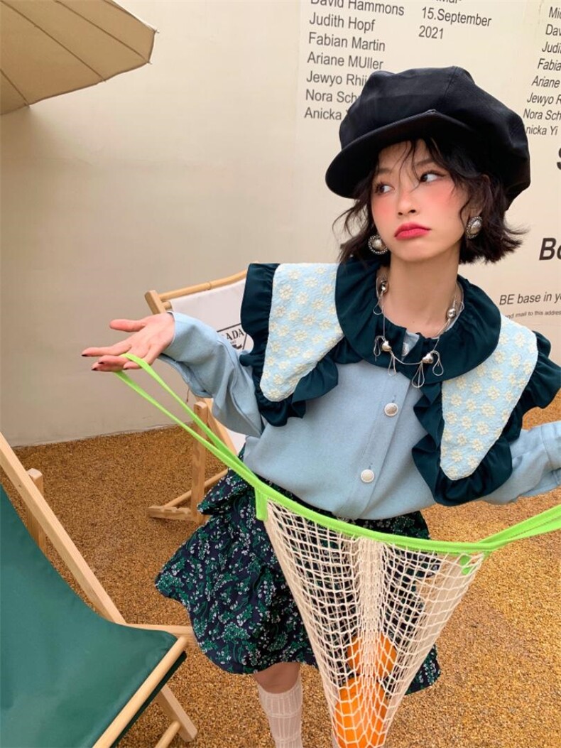 大翻领荷叶衬衫，女装衬衫，YOUER DENG