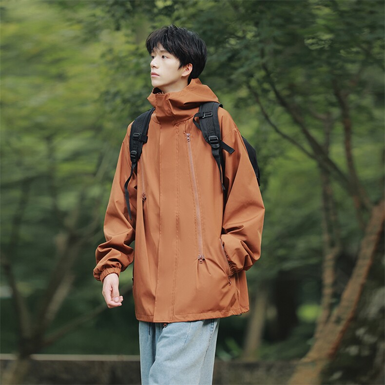 户外冲锋衣男秋季新款男士夹克纯色连帽外套潮流A266-JK8018-P45，男装夹克，电商A266