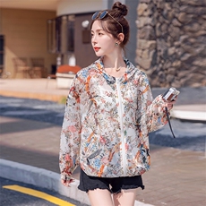 欧洲站2025夏季新款防晒衣女短款时尚印花韩版宽松小个子短外套潮，女装短外套，素月