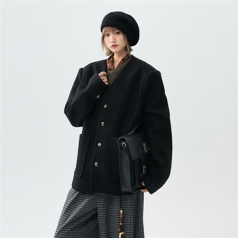 N66P108小香风2026新款简约贵气呢子短款上衣肌理感复古正肩外套,女装短外套,电商A170