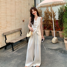 高级感时尚气质马甲套装女2025夏季新款通勤休闲高腰阔腿裤两件套，女装套装/套裙，欣美人