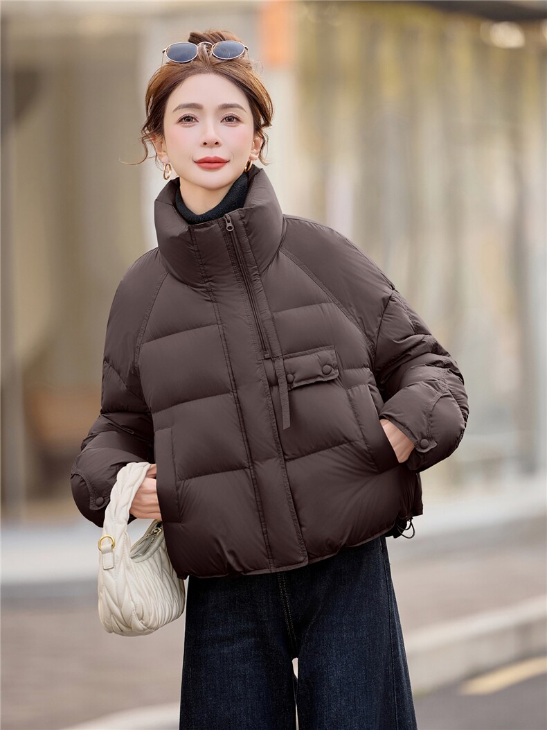 时尚洋气短款立领白鸭绒羽绒服女2025冬新款韩版设计感,女装羽绒服,余墨