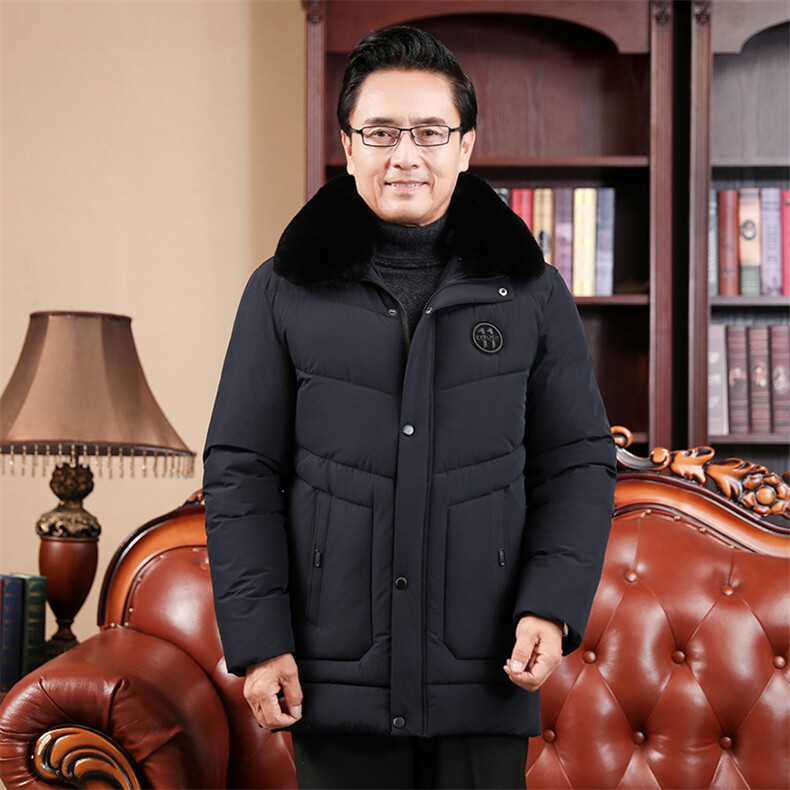 冬季连帽绣标中长款中老年棉衣可脱卸大毛领保暖棉服D1360,男装棉衣,电商A128