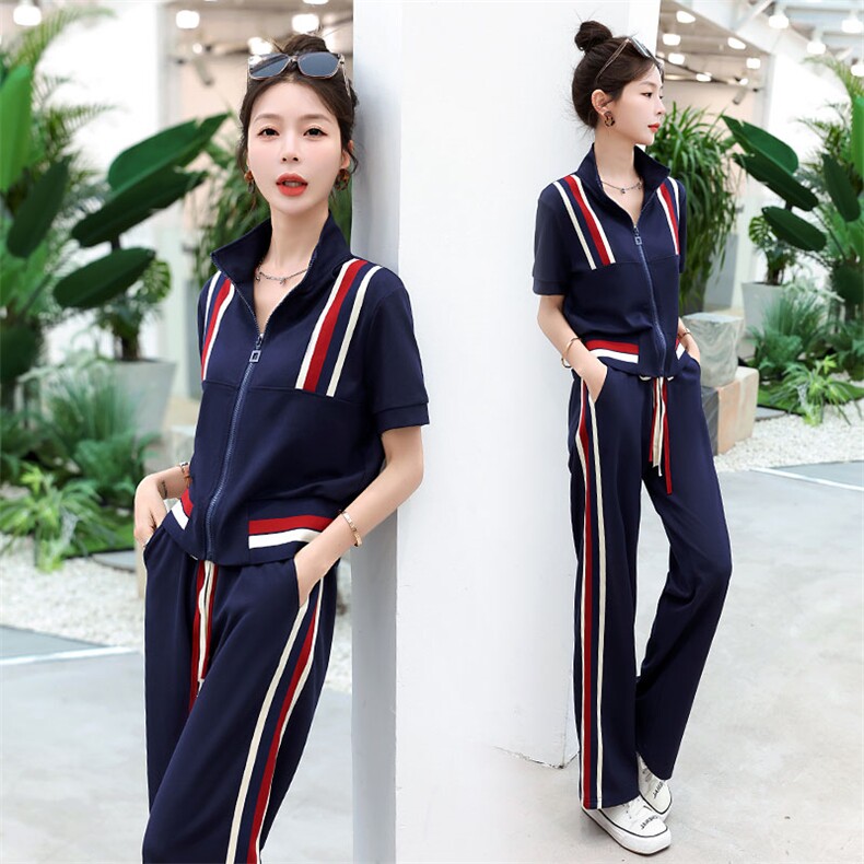 休闲运动套装女2025年新款春季时尚拼色运动服百搭女款两件套装裤,女装套装/套裙,妙形