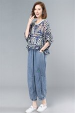 薄款天丝牛仔套装女2025夏季新款大码遮肉显瘦中年妈妈休闲两件套，女装套装/套裙，叶笙衣