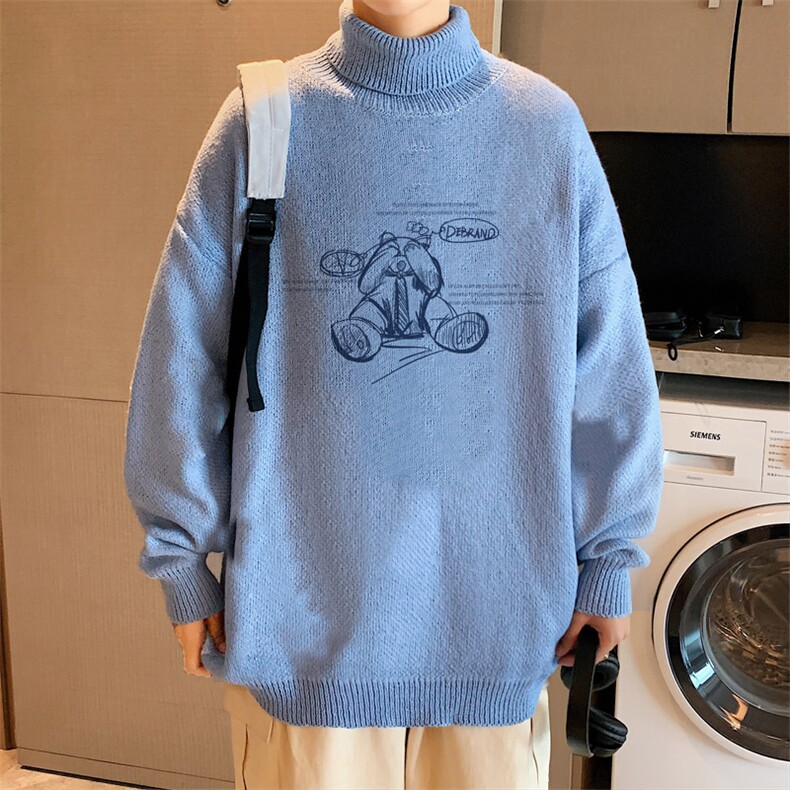 ！2023秋冬新款男士加厚高领毛衣百搭保暖印花针织衫M717P50，男装针织衫/毛衣，电商B220