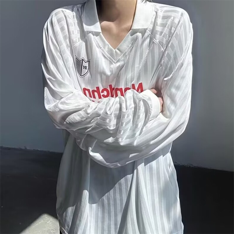美式条纹长袖衬衫男秋大码字母印花衬衣潮牌宽松休闲外套图片