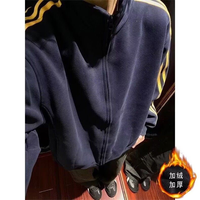 美式复古风显白三条杠连帽开衫卫衣男女2024秋冬加绒外套上衣潮,男装卫衣,星座601-1