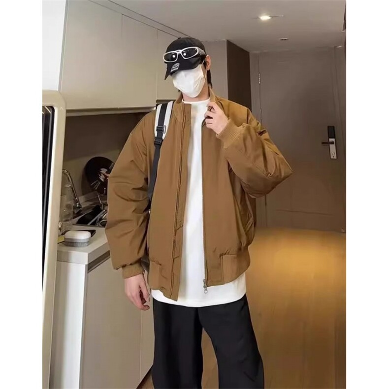 现货26春装美拉德立领飞行夹克纯色复古廓形高街棒球服外套,男装夹克,电商A486-1