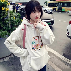 刺绣外套男女春秋冬季加绒加厚新款情侣套头卫衣WY8115P60-65，女装短外套，星座1013-5