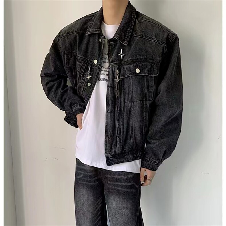 小众重磅水洗垫肩牛仔外套设计感夹克上衣AJ06-P78,男装工装外套,星座208-5