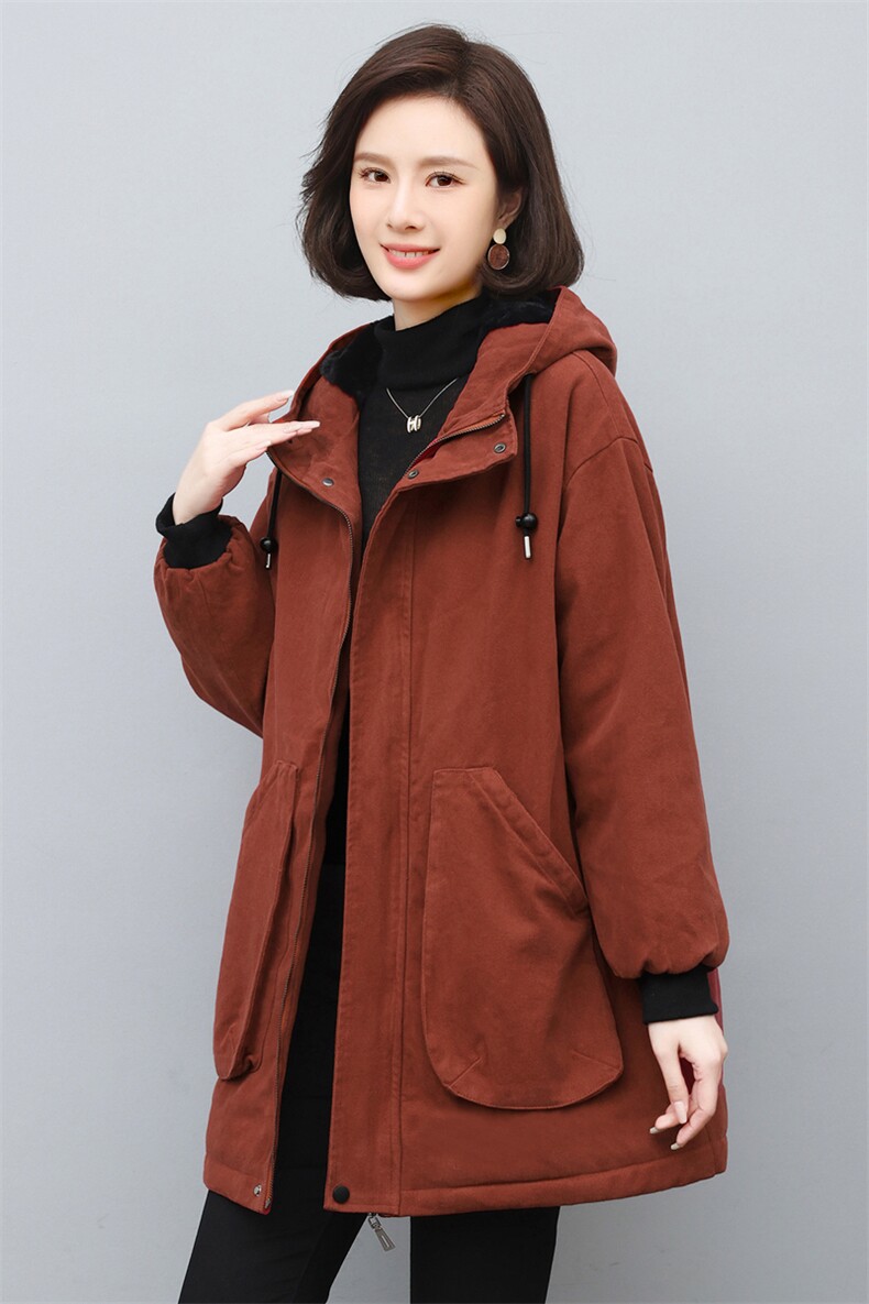 冬装新款加厚加绒中长款派克服中老年风衣女妈妈上衣外套女休闲,女装派克服,璐依舞
