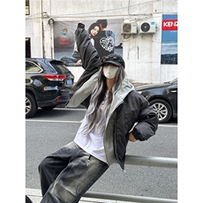 假两件连帽棉衣外套女冬季韩系复古时尚高级感棒球服宽松加厚棉服，男装夹克，星座506A